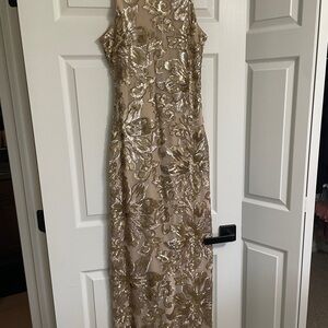 Belle Badgley Mischka gold sequin MOB dress